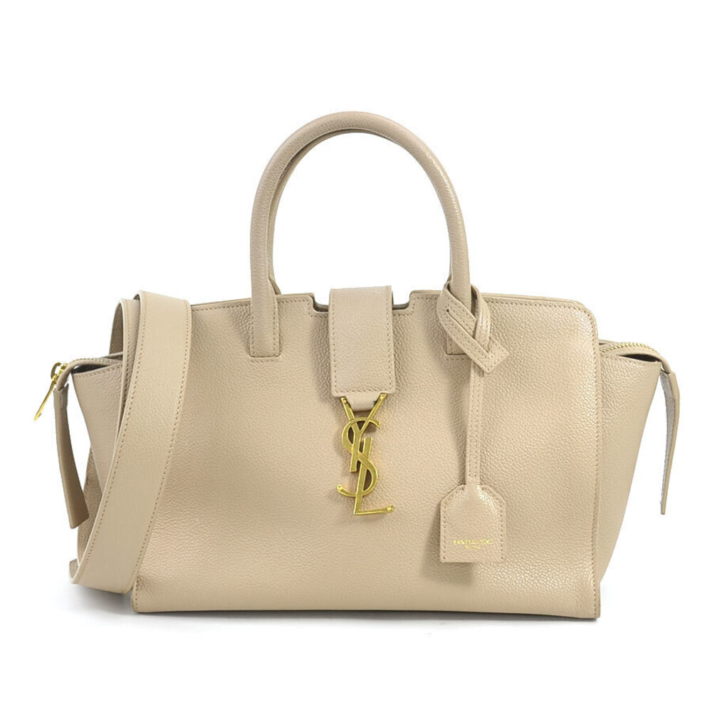 Saint Laurent Downtown Baby Leather 2Way Shoulder Bag Greige Gold Gray